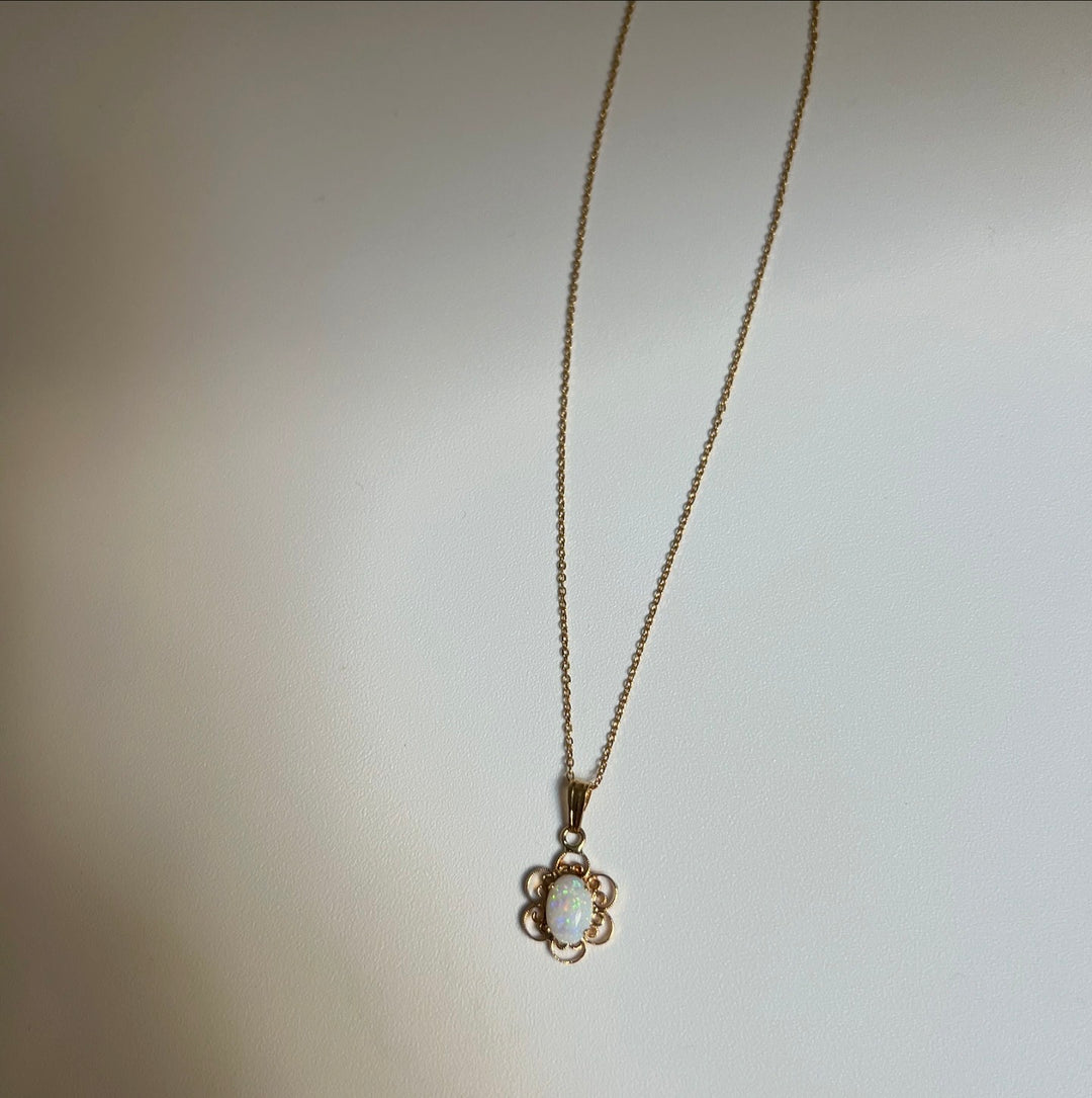 Gold Fire Opal Floral Necklace
