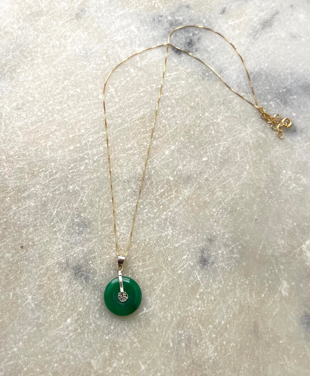 14k Gold Green Disc Necklace
