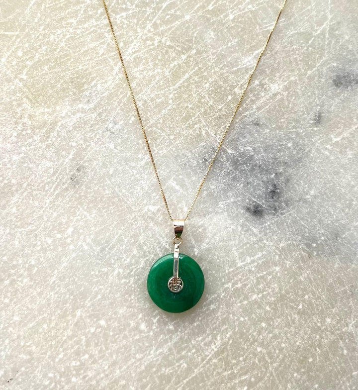 14k Gold Green Disc Necklace