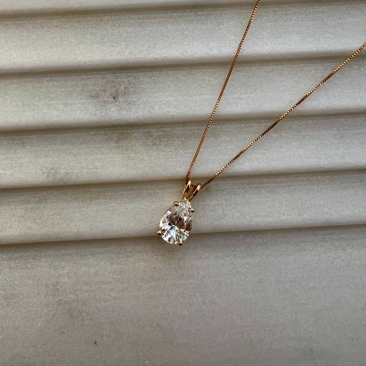 14K Solid Gold Pear Cubic Zirconia Pendant Necklace – Dainty, Minimal, Everyday