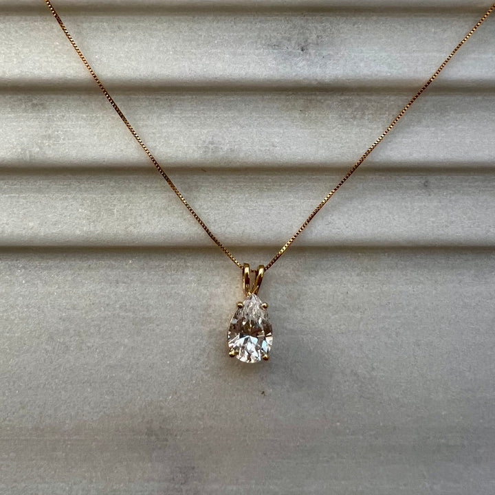 14K Solid Gold Pear Cubic Zirconia Pendant Necklace – Dainty, Minimal, Everyday