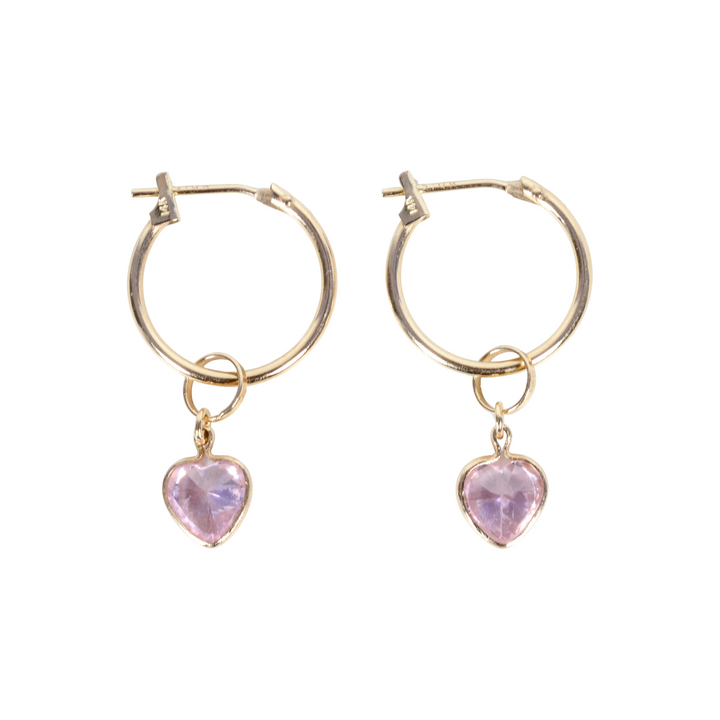 14k pink heart hoop earrings